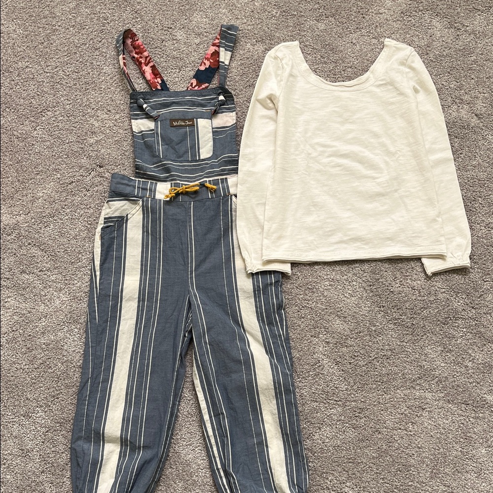 Matilda Jane Joanna Gaines Fancy Free Striped Overalls and Cream Top Set Size 6